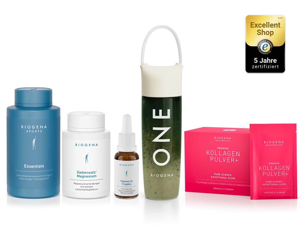 Biogena Produkte auf hellem Hintergrund